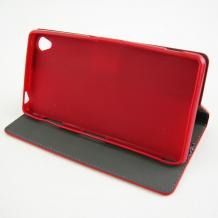 Кожен калъф Flip тефтер със стойка за Sony Xperia Z3 - Flexi / червен