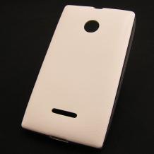 Ултра тънък силиконов калъф / гръб / TPU Ultra Thin за Microsoft Lumia 435 - бял с кожен гръб
