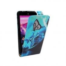 Кожен калъф Flip тефтер за LG Nexus 5 E980 - тъмно син с пеперуда