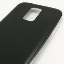 Ултра тънък силиконов калъф / гръб / TPU Ultra Thin за Samsung Galaxy S5 G900 / Galaxy S5 Neo G903 - черен с кожен гръб
