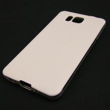Ултра тънък силиконов калъф / гръб / TPU Ultra Thin за Samsung Galaxy Alpha G850 - бял с кожен гръб