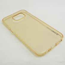 Луксозен ултра тънък силиконов калъф / гръб / TPU Ultra Thin PHNT Design за Samsung Galaxy S6 G920 - прозрачен / златист