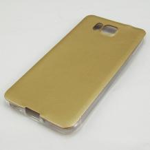Ултра тънък силиконов калъф / гръб / TPU Ultra Thin за Samsung Galaxy Alpha G850 - златен с кожен гръб
