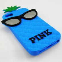 Силиконов калъф / гръб / TPU 3D за Apple iPhone 5 / iPhone 5S - син ананас / очила