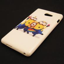 Силиконов калъф / гръб / TPU за Sony Xperia M2 - бял / Minions / Миньони