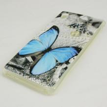 Силиконов калъф / гръб / TPU за Sony Xperia M4 Aqua - сив / синя пеперуда