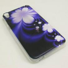Силиконов калъф / гръб / TPU за HTC Desire 826 - черен / лилави цветя