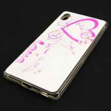 Силиконов калъф / гръб / TPU за Sony Xperia Z4 - бяло и розово / Love