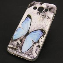 Силиконов калъф / гръб / TPU за Samsung Galaxy E5 / Samsung E5 - сив / синя пеперуда