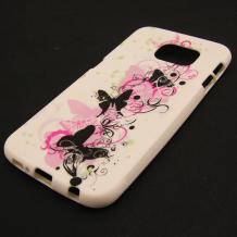 Силиконов калъф / гръб / TPU за Samsung Galaxy S6 G920 - бял / розови и черни пеперуди