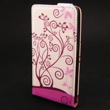 Кожен калъф Flip тефтер Flexi за HTC Desire 526G - бяло и розово / Floral