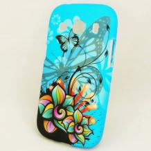 Силиконов калъф / гръб / TPU за Samsung G357 Ace 4 / Samsung Galaxy Ace 4 -  син / цветя и пеперуди