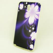 Силиконов калъф / гръб / TPU за Samsung Galaxy Note 3 Neo N7505 - лилав / бели цветя