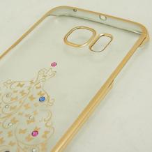 Луксозен твърд гръб / капак / MEEPHONG с камъни за Samsung Galaxy S6 Edge G925 - прозрачен / пеперуди