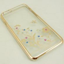 Ултра тънък заден предпазен твърд гръб / капак / UYITLO с камъни за Apple iPhone 6 4.7" - прозрачен / цветя и пеперуди