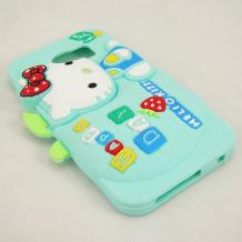 Силиконов калъф / гръб / TPU 3D за Samsung Galaxy S6 G920 - зелен / Hello Kitty