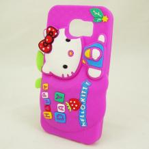 Силиконов калъф / гръб / TPU 3D за Samsung Galaxy S6 G920 - цикламен / Hello Kitty