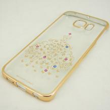 Луксозен твърд гръб / капак / MEEPHONG с камъни за Samsung Galaxy S6 Edge G925 - прозрачен / пеперуди
