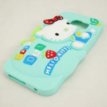 Силиконов калъф / гръб / TPU 3D за Samsung Galaxy S6 G920 - зелен / Hello Kitty