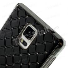 Твърд гръб / капак / с камъни за Samsung Galaxy Note 4 N910 / Samsung Galaxy Note 4 - черен с метален кант