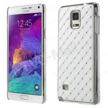 Твърд гръб / капак / с камъни за Samsung Galaxy Note 4 N910 / Samsung Galaxy Note 4 - бял с метален кант