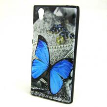 Силиконов калъф / гръб / TPU за HTC Desire 816 - синя пеперуда
