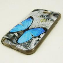 Силиконов калъф / гръб / TPU за Samsung Galaxy Note 2 N7100 / Note II N7100 - сив / синя пеперуда