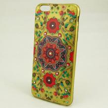 Ултра тънък силиконов калъф / гръб / TPU Ultra Thin за Apple iPhone 6 Plus 5.5'' - златист / цветни орнаменти с камъни