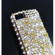 Луксозен твърд гръб с камъни за Apple iPhone 5 / iPhone 5S / iPhone SE - бял