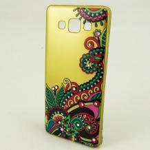 Ултра тънък силиконов калъф / гръб / TPU Ultra Thin за Samsung Galaxy A5 SM-A500F / Samsung A5 - златист / цветни орнаменти с камъни