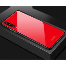 Луксозен стъклен твърд гръб за Samsung Galaxy A7 2018 A750F - червен