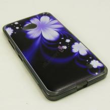 Силиконов калъф / гръб / TPU за HTC One M7 - лилав / бели цветя