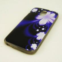Силиконов калъф / гръб / TPU за HTC Desire 526G - син / бели цветя