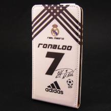 Кожен калъф Flip тефтер Flexi за Apple iPhone 5 / iPhone 5S - бяло и черно / Ronaldo 7 / Adidas