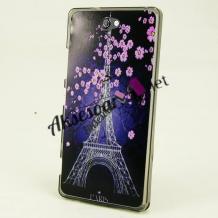 Силиконов калъф / гръб / TPU за LG K10 - айфелова кула / лилави цветя