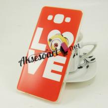 Силиконов калъф / гръб / TPU за Samsung Galaxy A3 A300F / Samsung A3 - оранжев / minion / LOVE