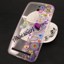 Ултра тънък силиконов калъф / гръб / Ultra Thin TPU за Asus Zenfone 2 Laser ZF551KL / ZE550KL (5.5) - прозрачен с камъни / цветя и пеперуда
