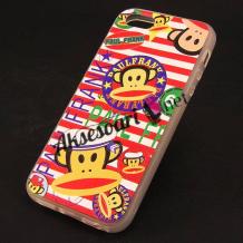 Силиконов калъф / гръб / TPU за Apple iPhone 5 / iPhone 5S - цветен / Paul Frank / маймуна