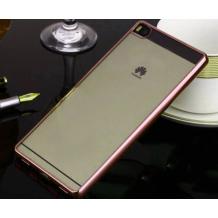 Луксозен силиконов гръб TPU за Huawei Ascend P8 Lite / Huawei P8 Lite - прозрачен / Gold Rose