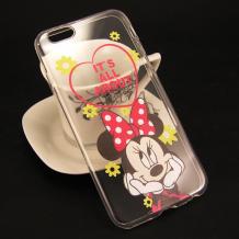 Ултра тънък силиконов калъф / гръб / TPU Ultra Thin за Apple iPhone 6 / iPhone 6S - прозрачен / Minnie Mouse / жълти цветя