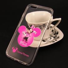 Ултра тънък силиконов калъф / гръб / TPU Ultra Thin за Apple iPhone 6 / iPhone 6S - прозрачен с розово / Minnie Mouse