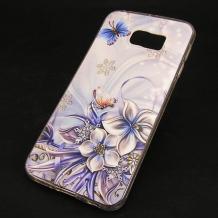 Ултра тънък силиконов калъф / гръб / TPU Ultra Thin за Samsung Galaxy S6 G920 - бял / сини цветя и пеперуди