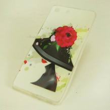 Силиконов калъф / гръб / TPU за Sony Xperia M5 - момиче / шапка с цветя