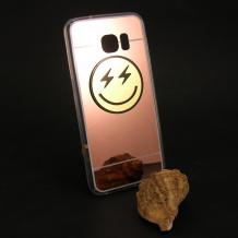 Луксозен силиконов калъф / гръб / TPU Emoticon за Samsung Galaxy S7 Edge G935 - Rose Gold / огледален / щастлив