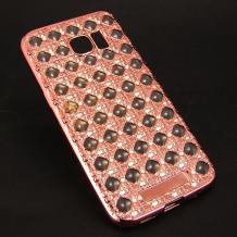 Луксозен силиконов калъф / гръб / TPU 3D с камъни за Samsung Galaxy S7 G930 - Rose Gold / ромбове