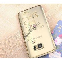 Луксозен твърд гръб KINGXBAR Swarovski Diamond за Samsung Galaxy S7 Edge G935 - прозрачен със златен кант / Rose