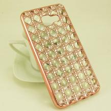 Луксозен силиконов калъф / гръб / TPU 3D с камъни за Samsung Galaxy A3 2016 A310 - Rose Gold / ромбове