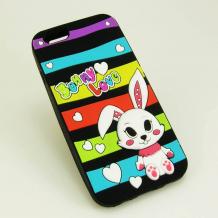 Силиконов калъф / гръб / TPU 3D за Apple iPhone 6 / iPhone 6S - черен / зайче / Bunny Love