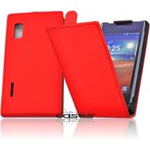 Кожен калъф Flip тефтер за LG Optimus L5 II E460 - червен