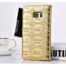 Луксозен кожен калъф Flip тефтер Michael Kors със стойка за Samsung Galaxy S6 Edge G925 - златист / Flexi